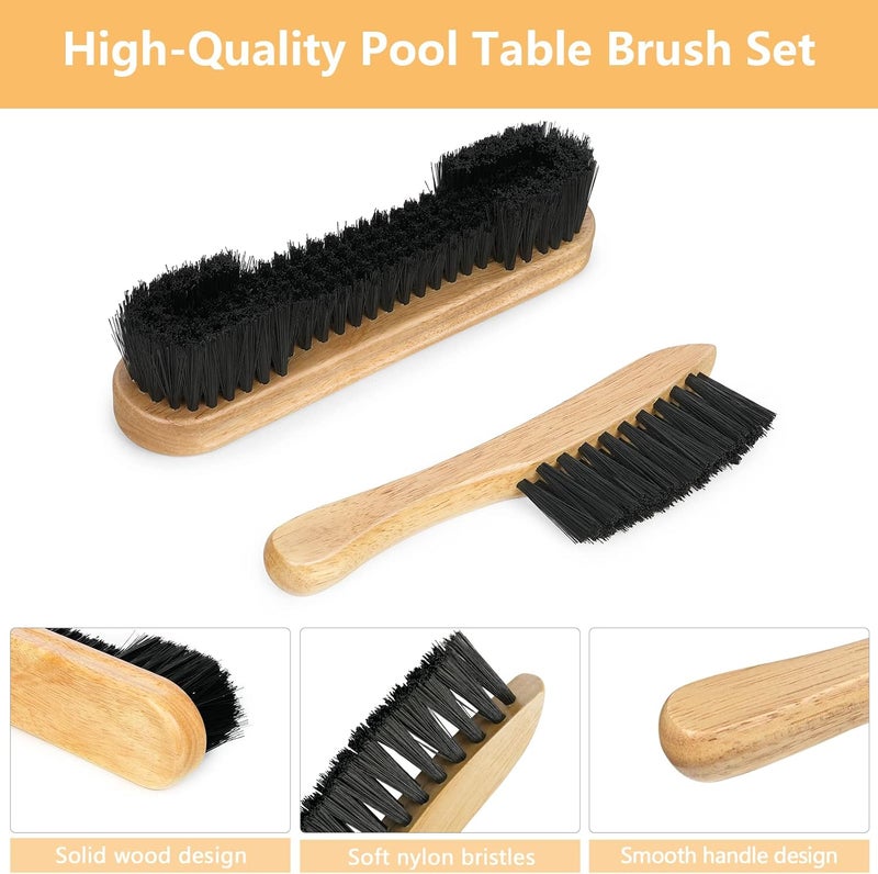 Go2trymo Pool Table & Rail Brush 5 Set, Billiard Felt Cleaner Accessories with 2 Wooden Brushes, Cue Cleaning Cloth, Ferrule Polish Cloth & Sticky Lint Roller - Image 3